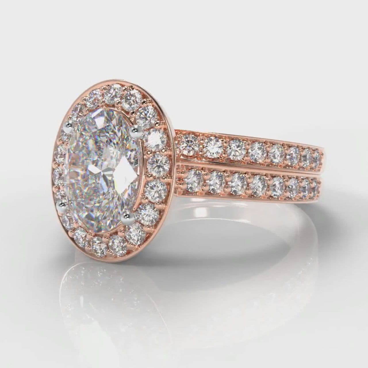 Pavé Oval Diamond Halo Bridal Set - Rose Gold