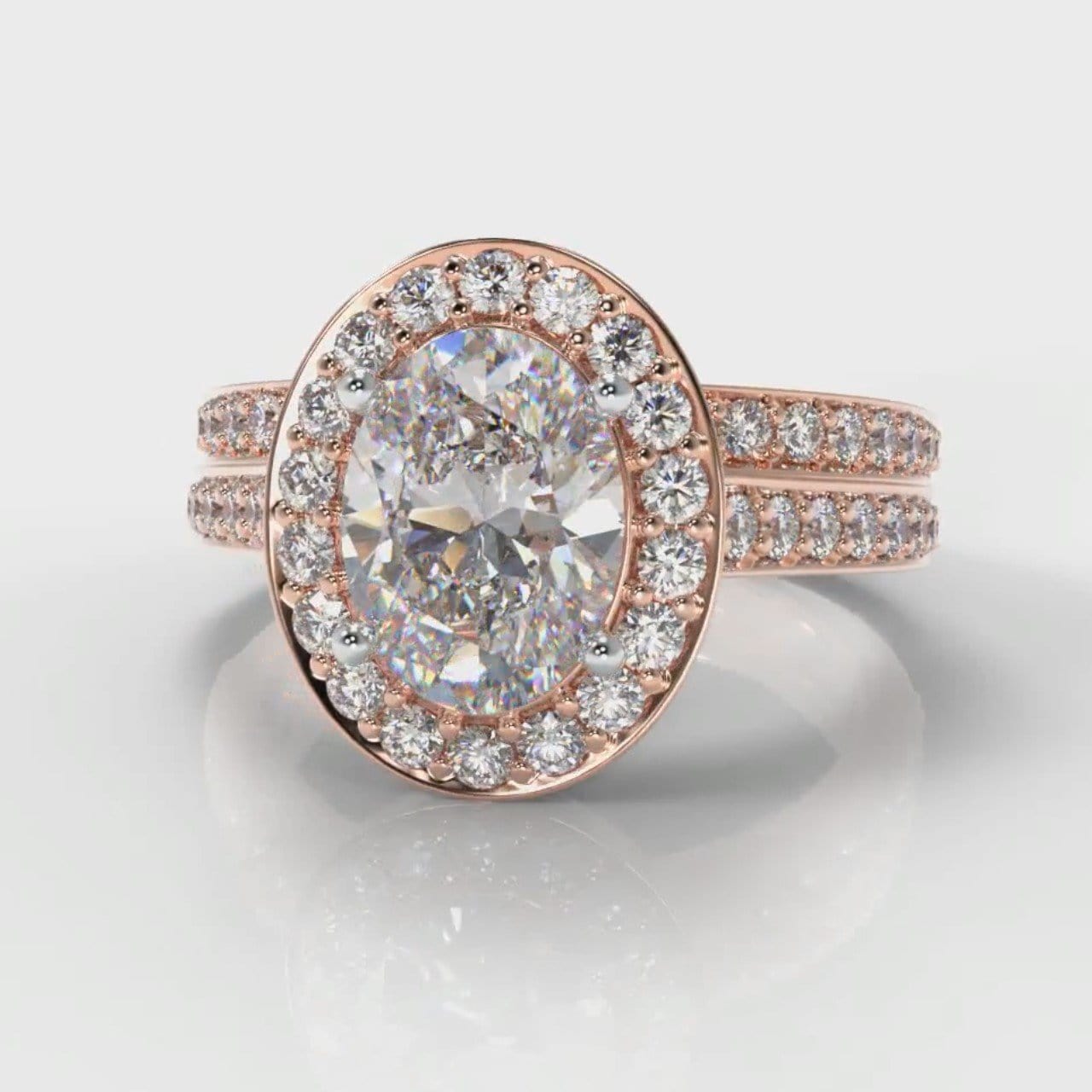Pavé Oval Diamond Halo Bridal Set - Rose Gold