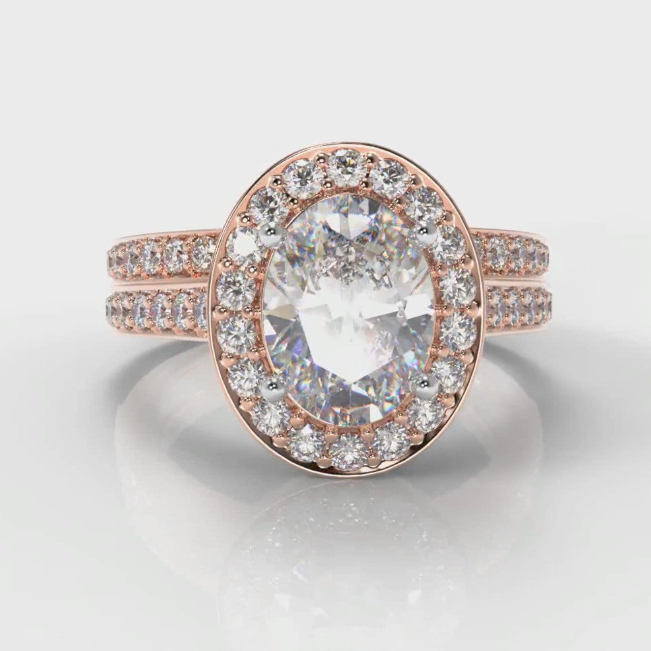Pavé Oval Diamond Halo Bridal Set - Rose Gold