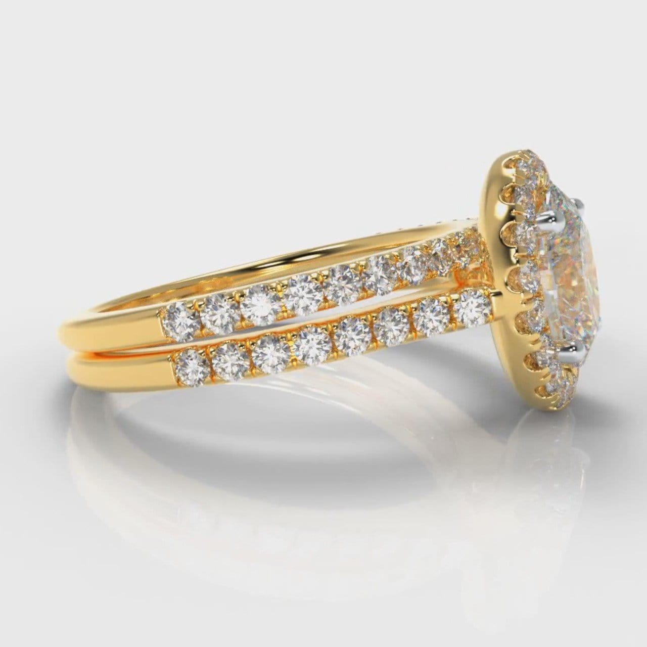 Petite Micropavé Oval Diamond Halo Bridal Set - Yellow Gold