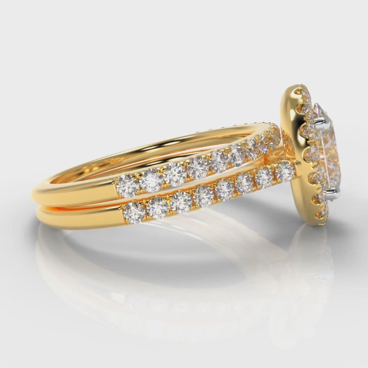 Petite Micropavé Oval Diamond Halo Bridal Set - Yellow Gold