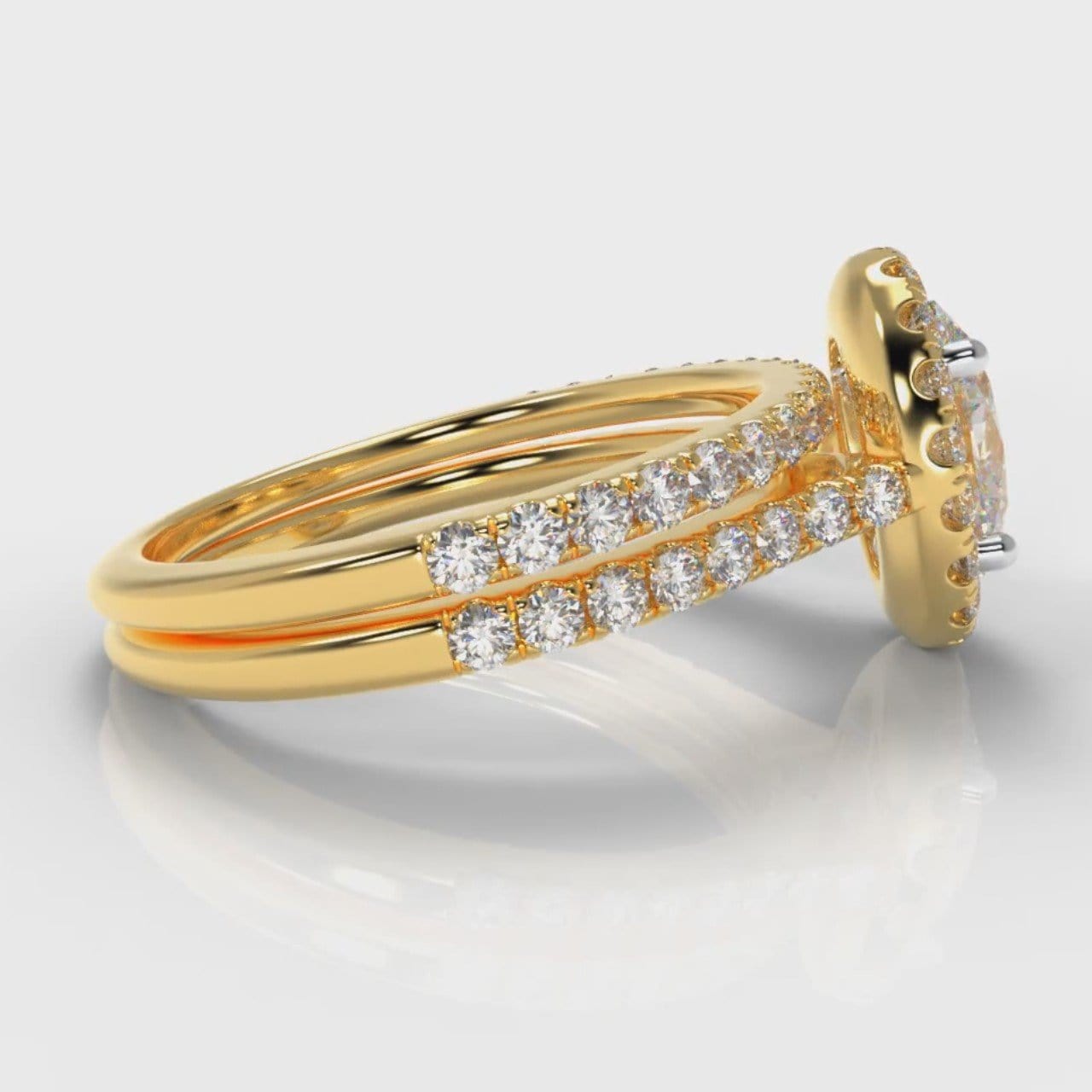 Petite Micropavé Oval Diamond Halo Bridal Set - Yellow Gold