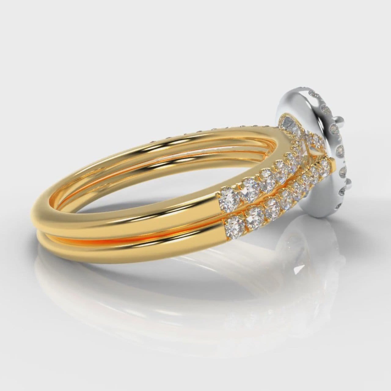 Petite Micropavé Oval Diamond Halo Bridal Set - Two Tone Yellow Gold