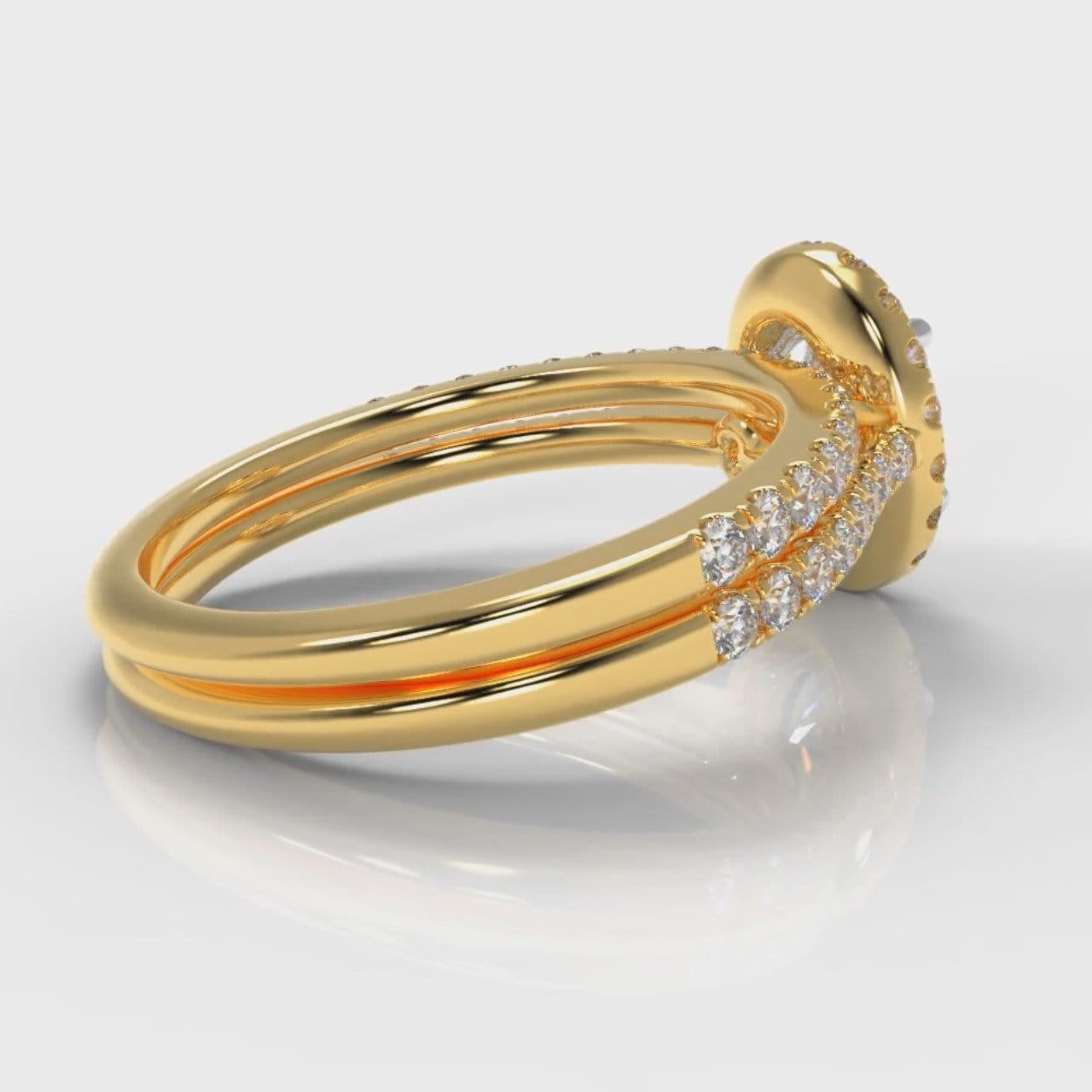 Petite Micropavé Oval Diamond Halo Bridal Set - Yellow Gold
