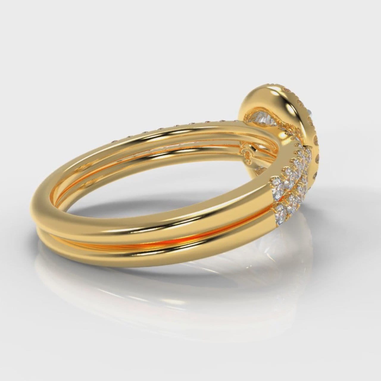 Petite Micropavé Oval Diamond Halo Bridal Set - Yellow Gold