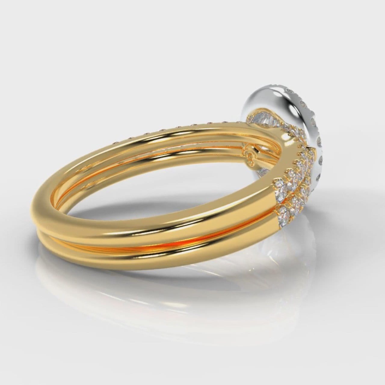 Petite Micropavé Oval Diamond Halo Bridal Set - Two Tone Yellow Gold
