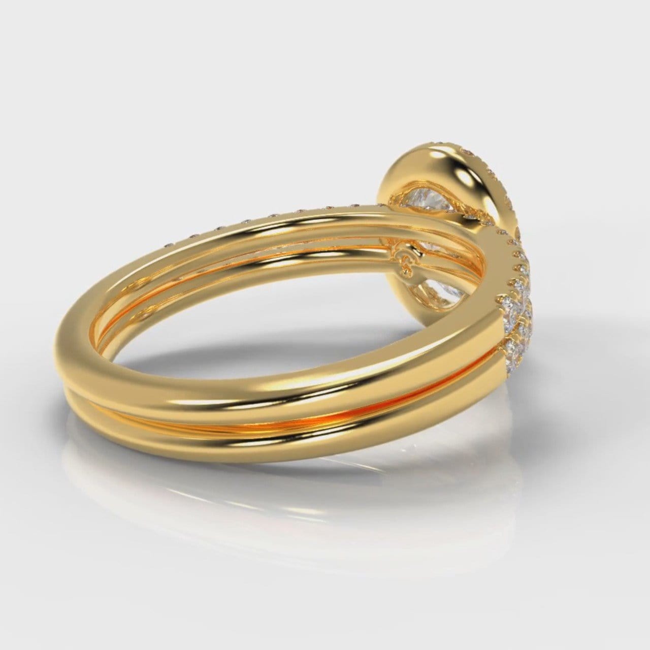 Petite Micropavé Oval Diamond Halo Bridal Set - Yellow Gold