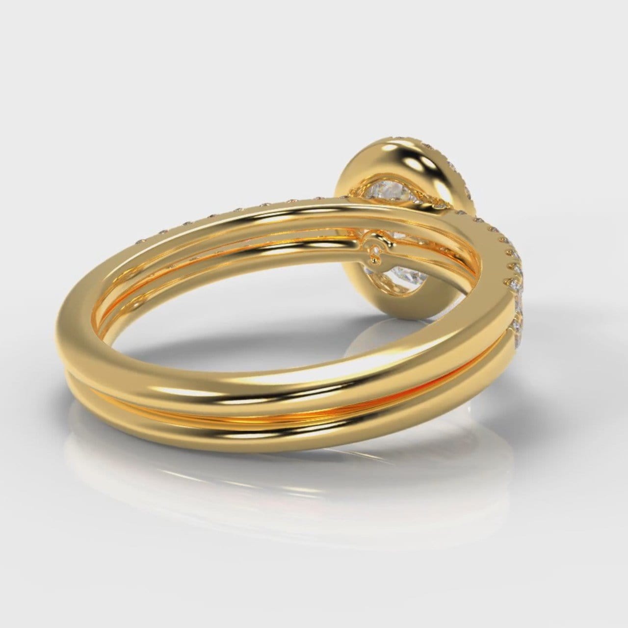 Petite Micropavé Oval Diamond Halo Bridal Set - Yellow Gold