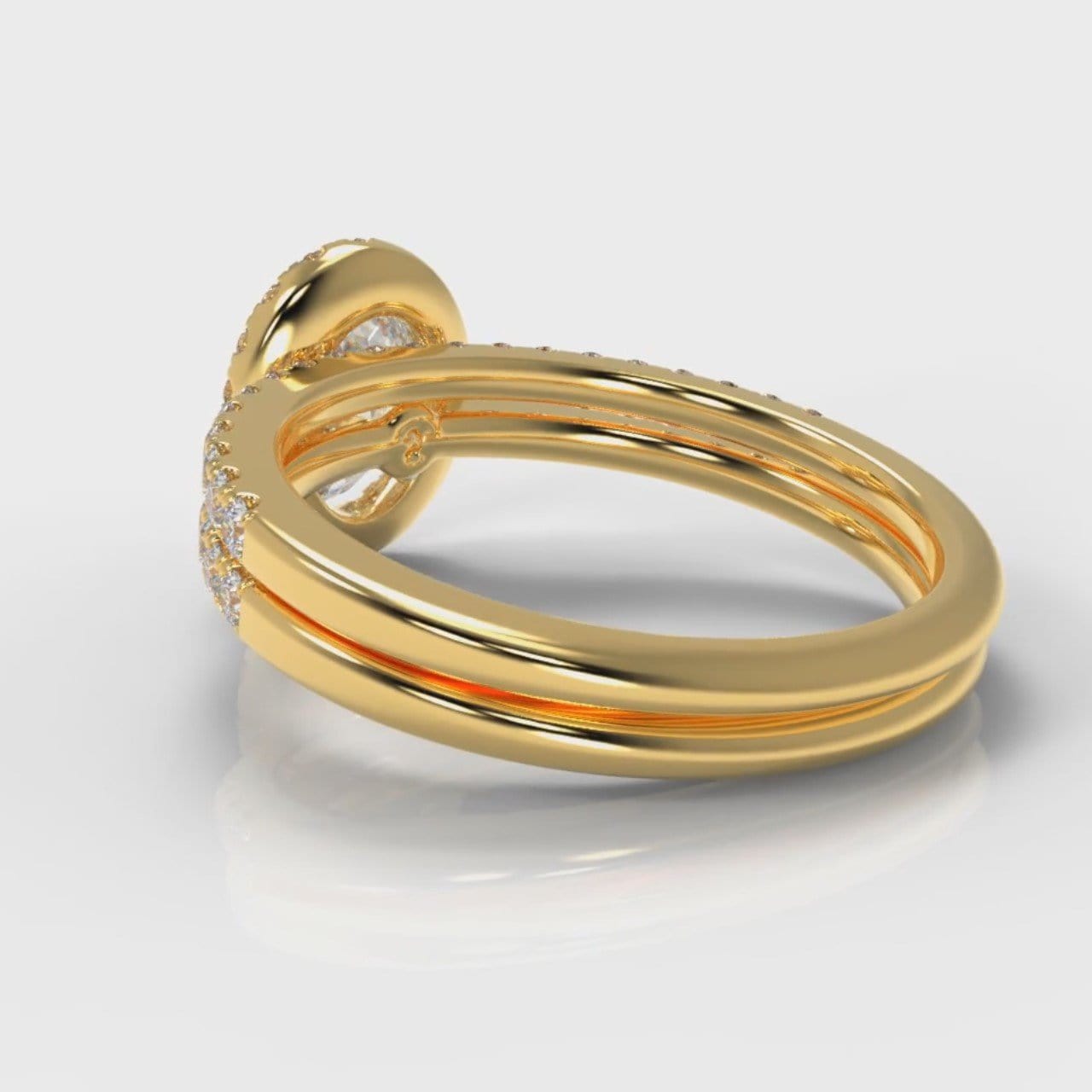 Petite Micropavé Oval Diamond Halo Bridal Set - Yellow Gold