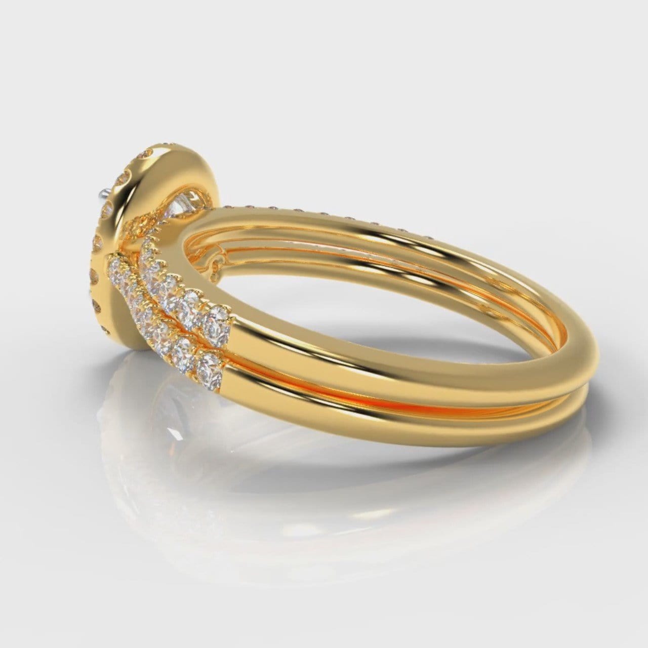 Petite Micropavé Oval Diamond Halo Bridal Set - Yellow Gold