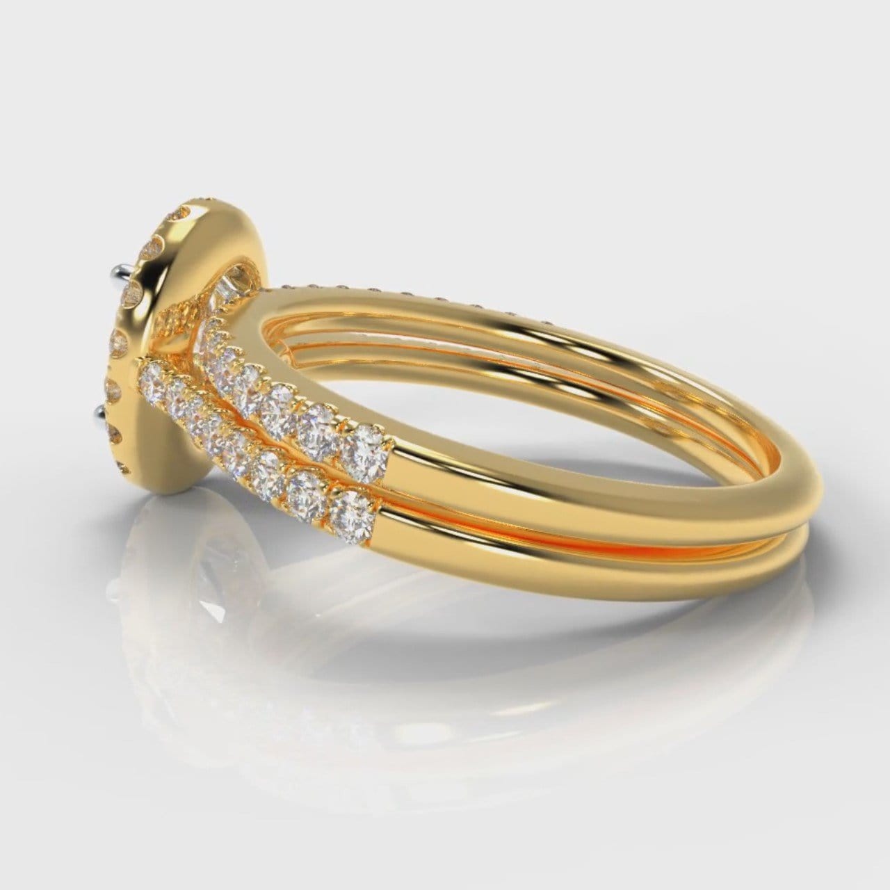 Petite Micropavé Oval Diamond Halo Bridal Set - Yellow Gold