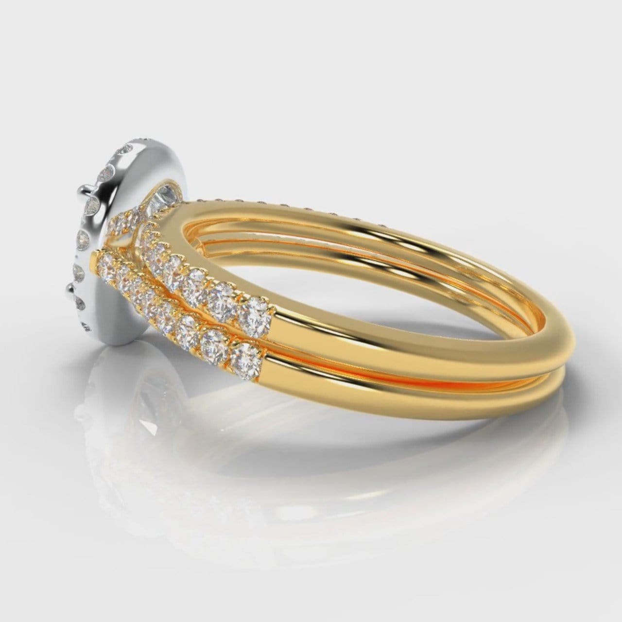 Petite Micropavé Oval Diamond Halo Bridal Set - Two Tone Yellow Gold
