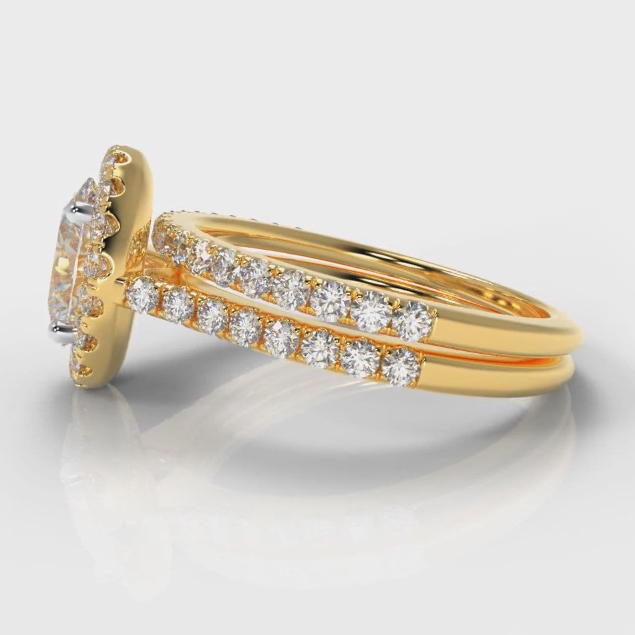 Petite Micropavé Oval Diamond Halo Bridal Set - Yellow Gold