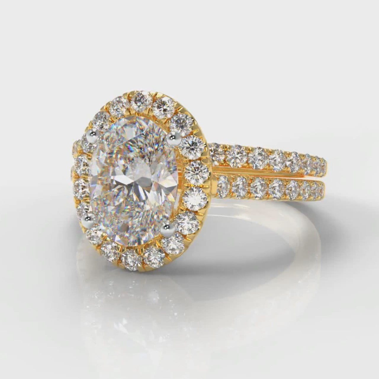 Petite Micropavé Oval Diamond Halo Bridal Set - Yellow Gold