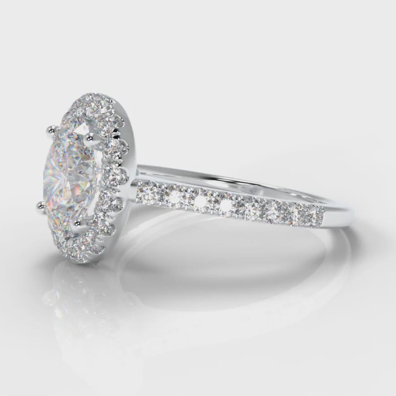 Petite Micropavé Oval Diamond Halo Engagement Ring