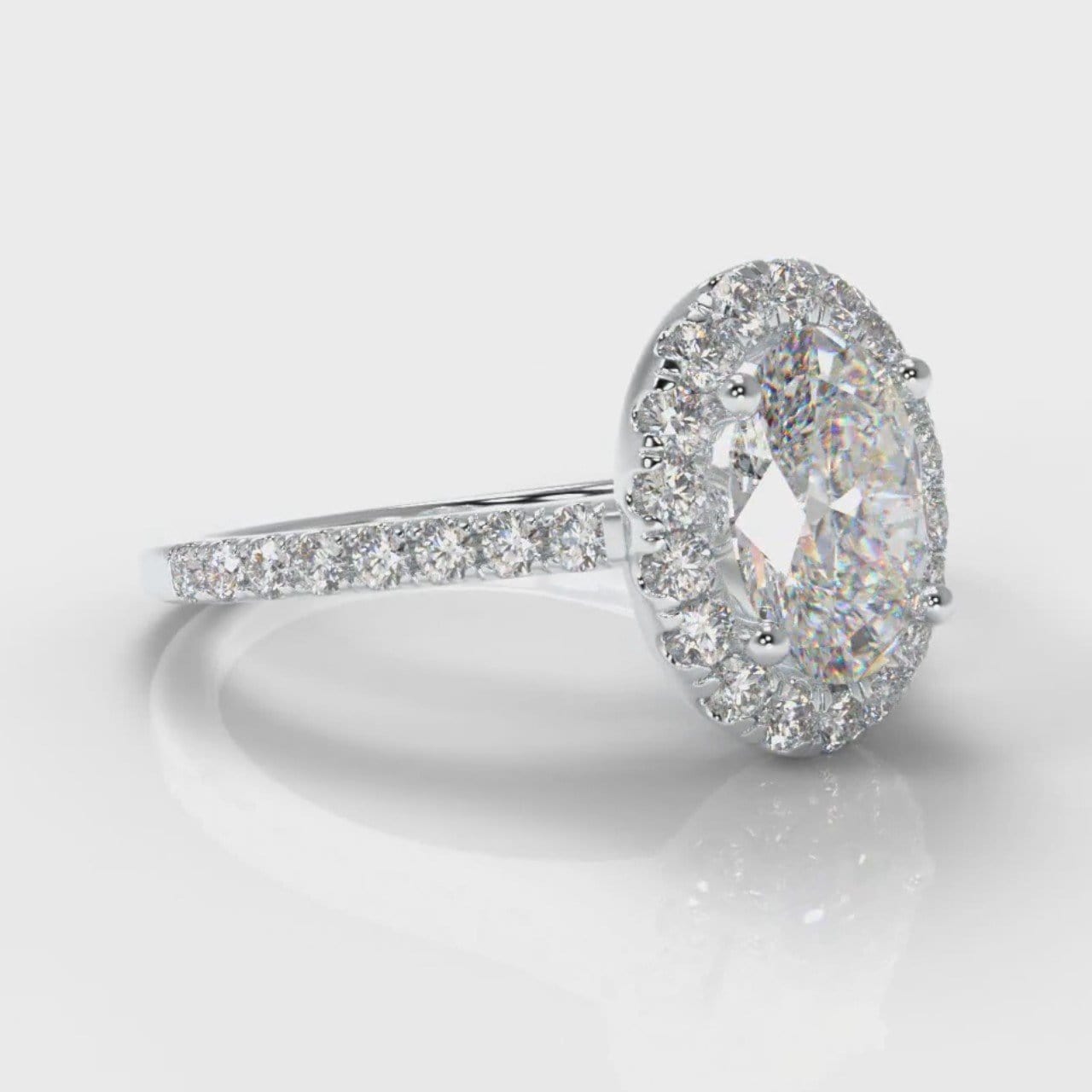 Petite Micropavé Oval Diamond Halo Engagement Ring