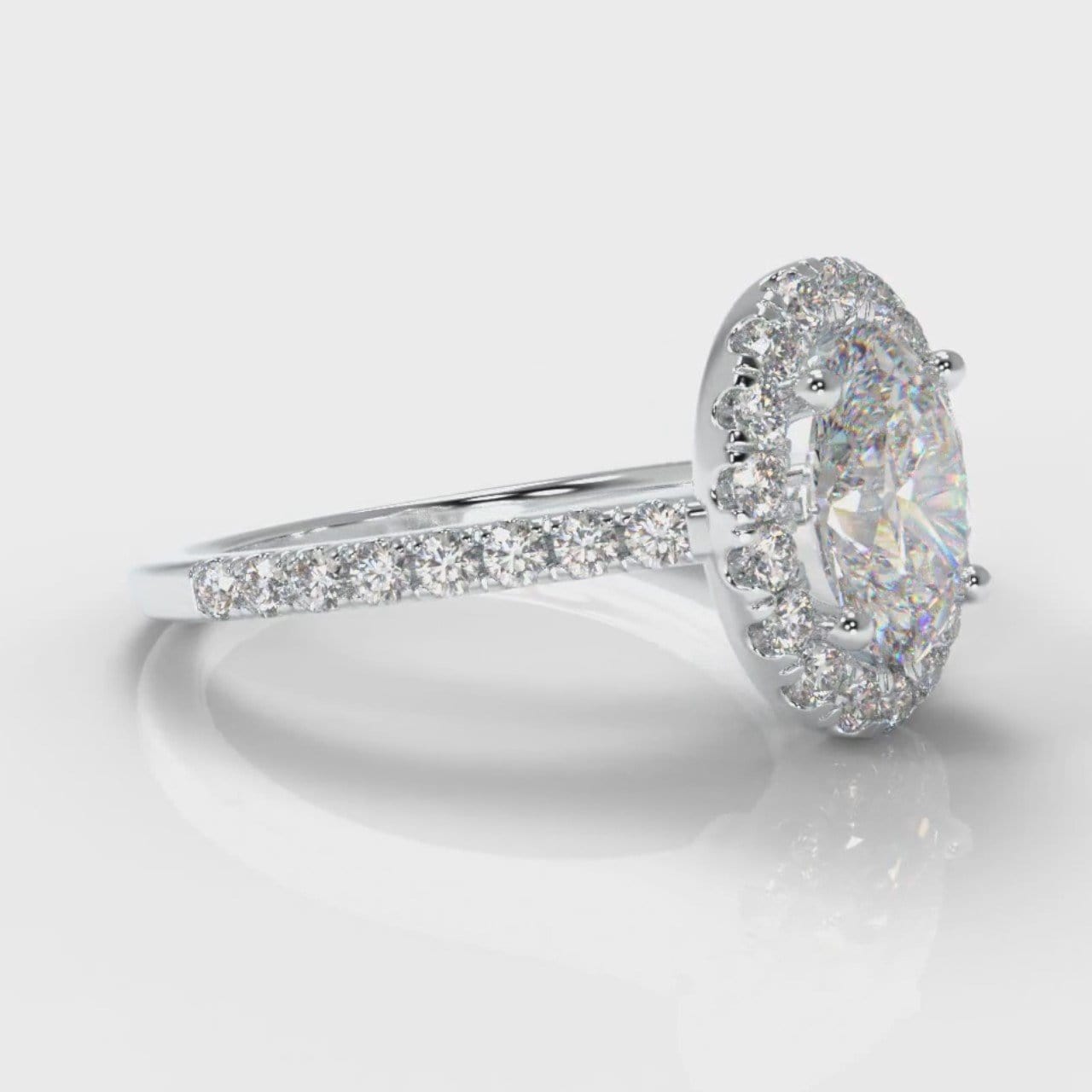 Petite Micropavé Oval Diamond Halo Engagement Ring