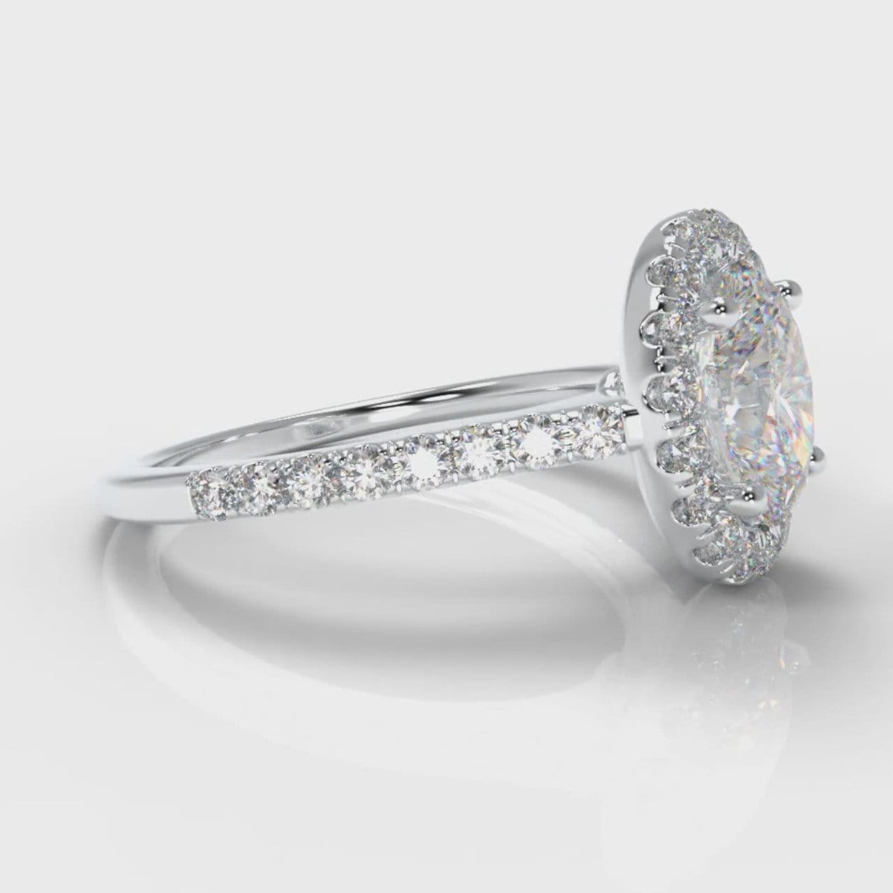Petite Micropavé Oval Diamond Halo Engagement Ring