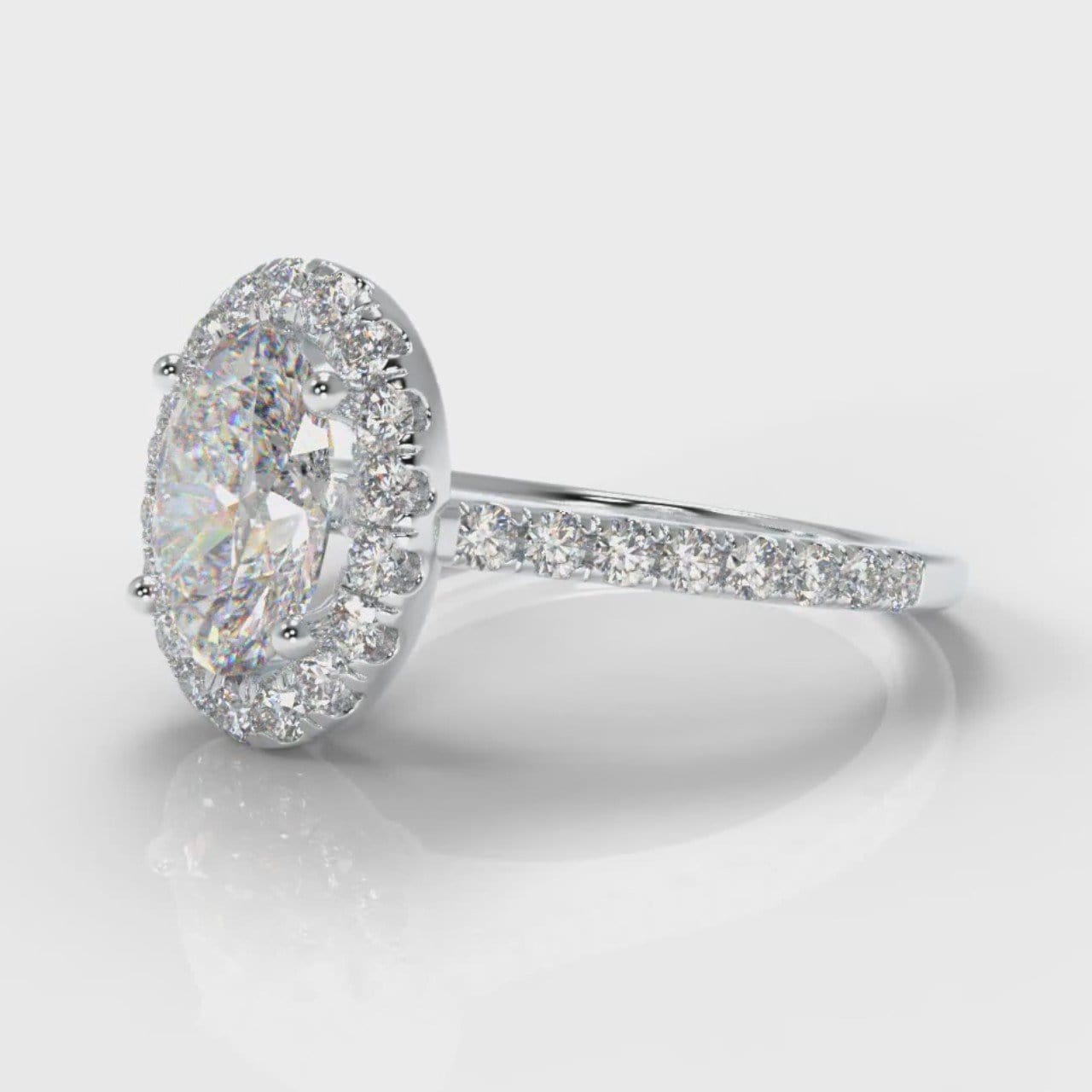 Petite Micropavé Oval Diamond Halo Engagement Ring