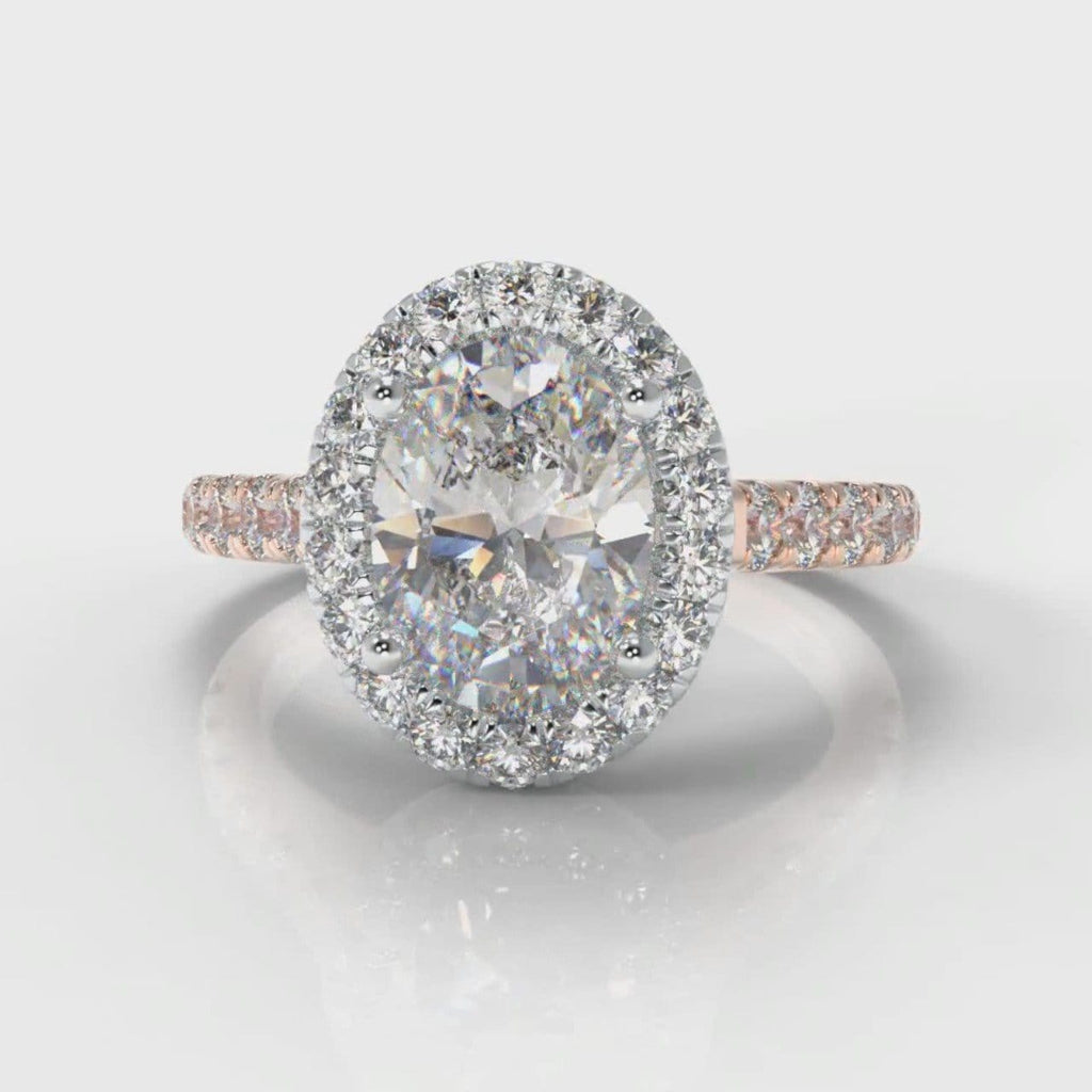Micropavé Oval Diamond Halo Engagement Ring - Two Tone Rose Gold