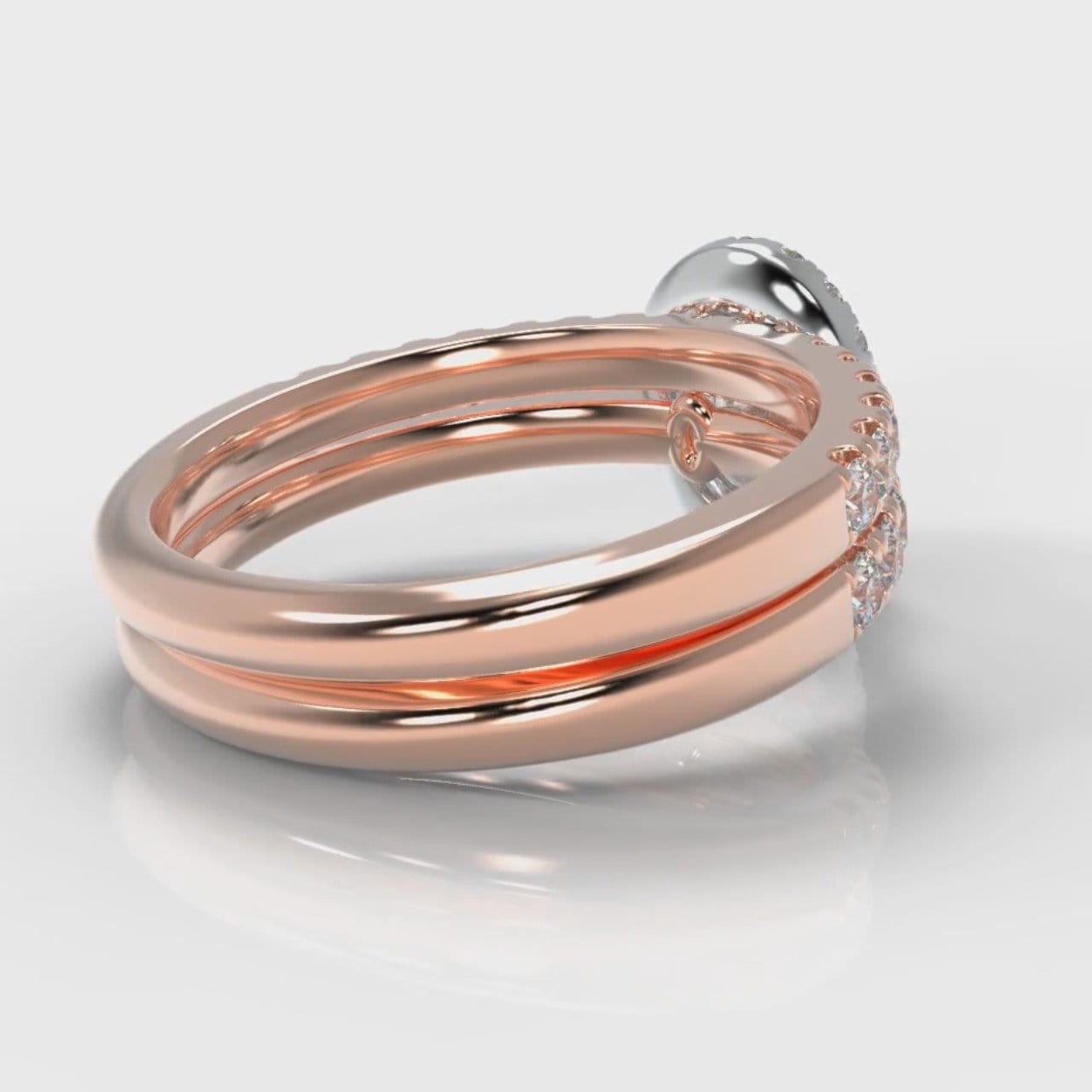 Micropavé Oval Diamond Halo Bridal Set - Two Tone Rose Gold