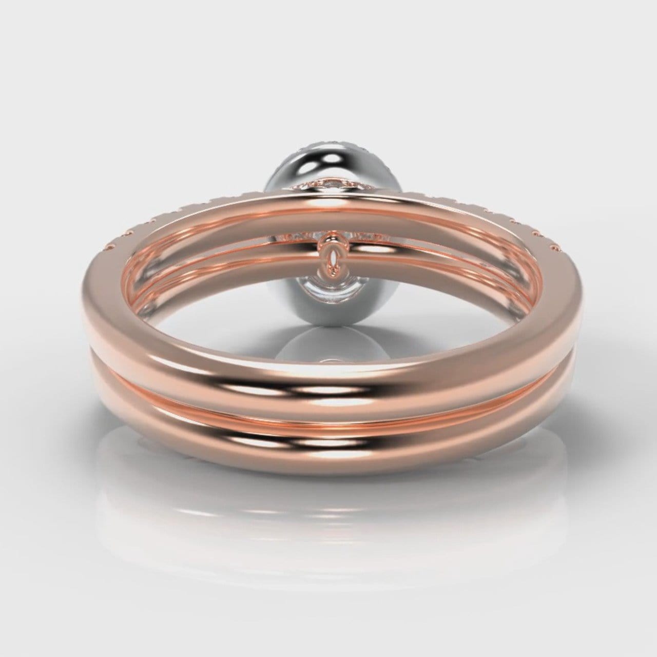 Micropavé Oval Diamond Halo Bridal Set - Two Tone Rose Gold