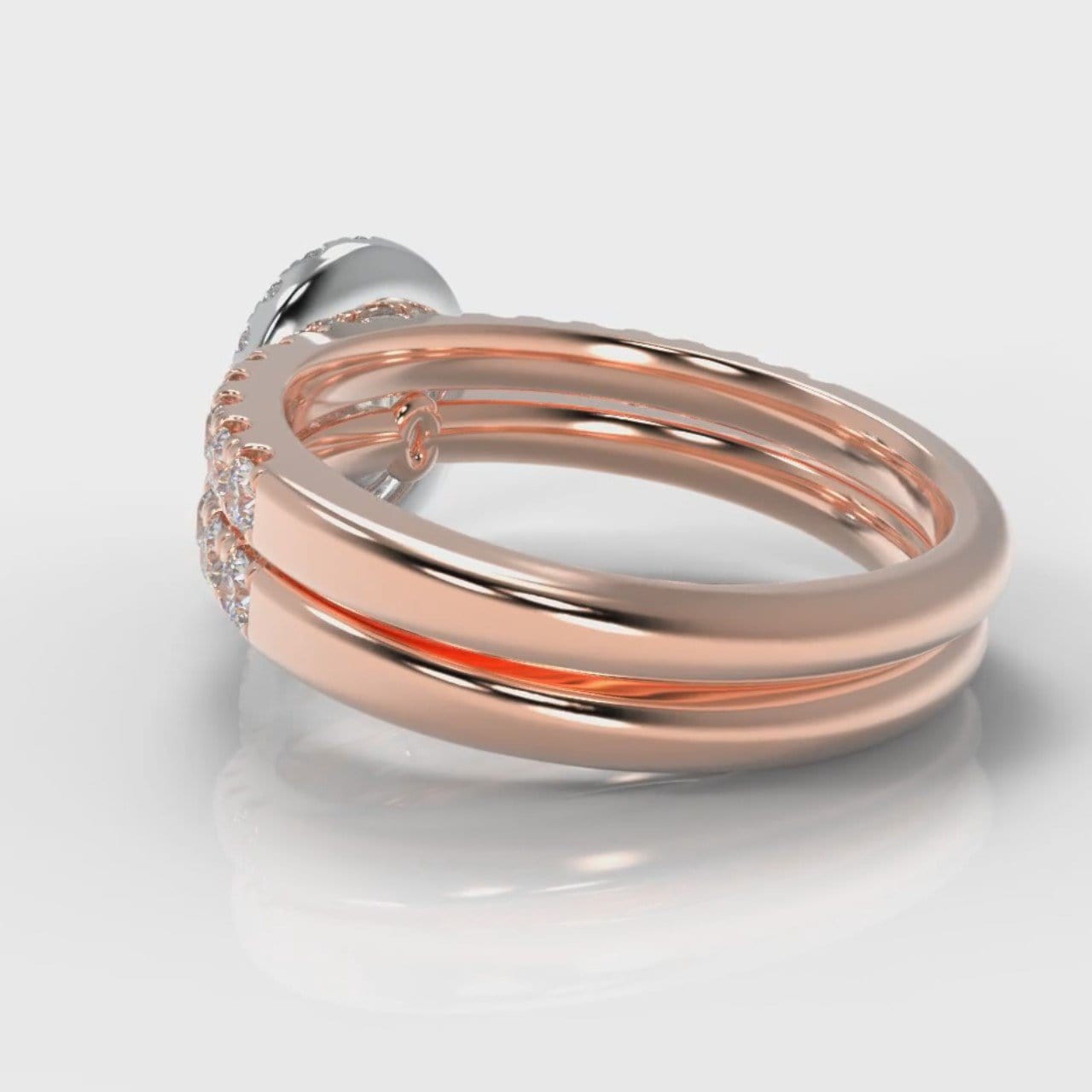 Micropavé Oval Diamond Halo Bridal Set - Two Tone Rose Gold