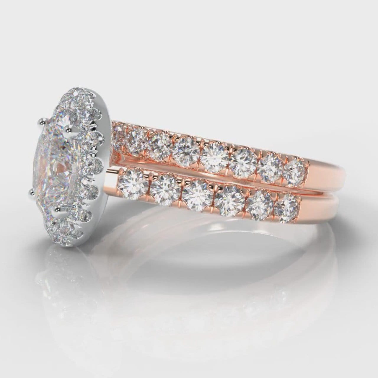 Micropavé Oval Diamond Halo Bridal Set - Two Tone Rose Gold