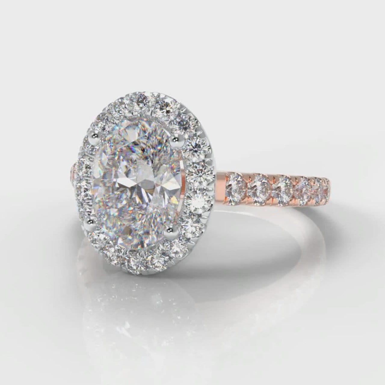 Micropavé Oval Diamond Halo Engagement Ring - Two Tone Rose Gold