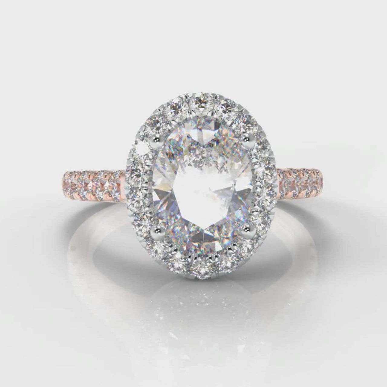 Micropavé Oval Diamond Halo Engagement Ring - Two Tone Rose Gold