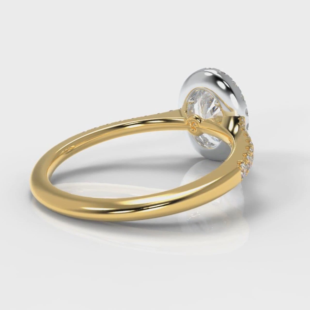 Petite Micropavé Oval Diamond Halo Engagement Ring - Two Tone Yellow Gold
