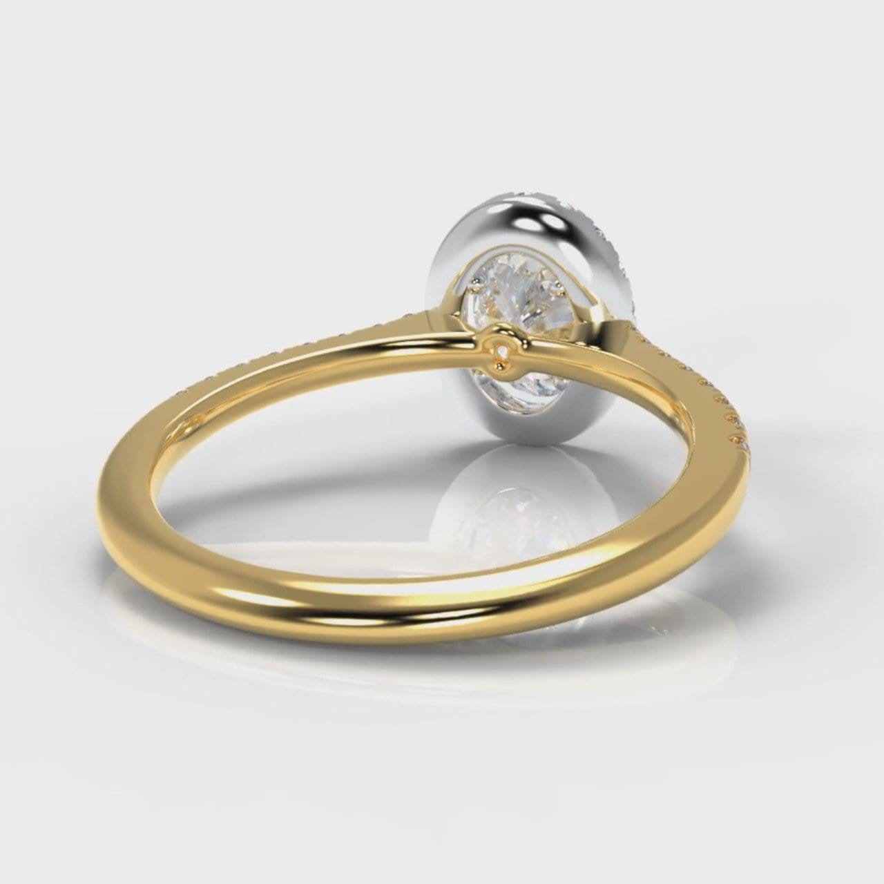 Petite Micropavé Oval Diamond Halo Engagement Ring - Two Tone Yellow Gold