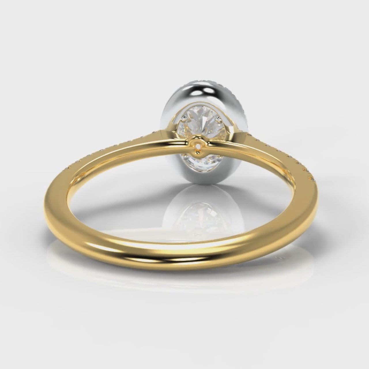 Petite Micropavé Oval Diamond Halo Engagement Ring - Two Tone Yellow Gold