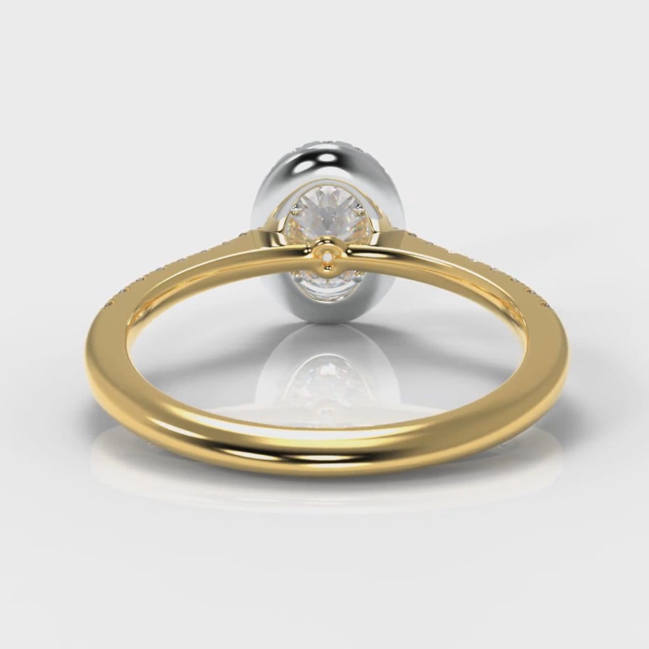 Petite Micropavé Oval Diamond Halo Engagement Ring - Two Tone Yellow Gold