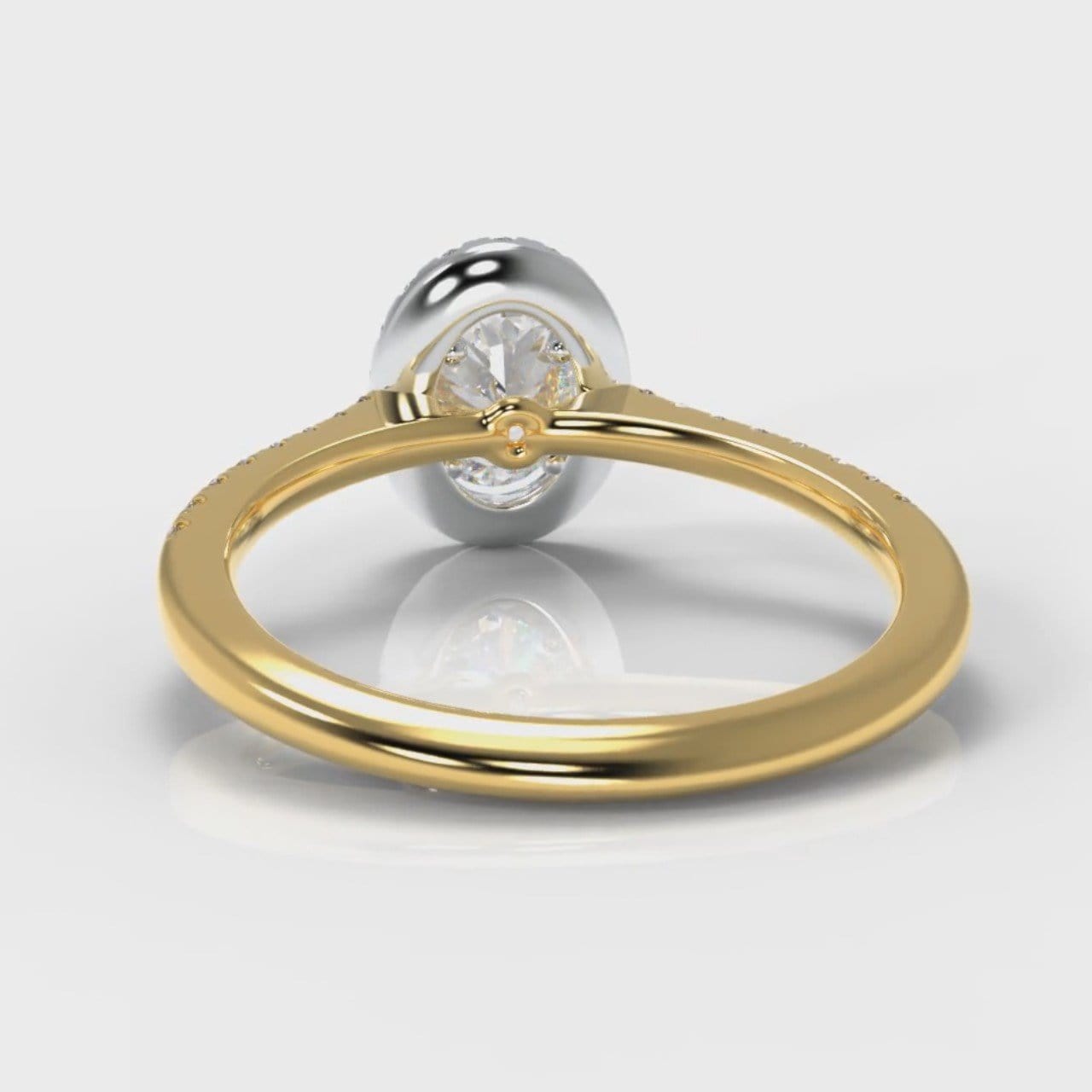 Petite Micropavé Oval Diamond Halo Engagement Ring - Two Tone Yellow Gold