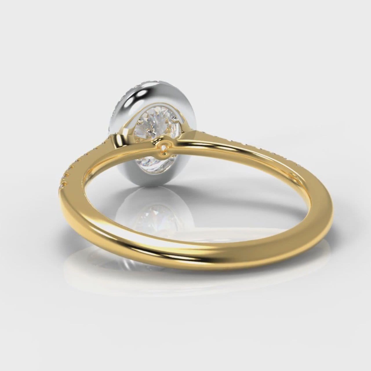 Petite Micropavé Oval Diamond Halo Engagement Ring - Two Tone Yellow Gold