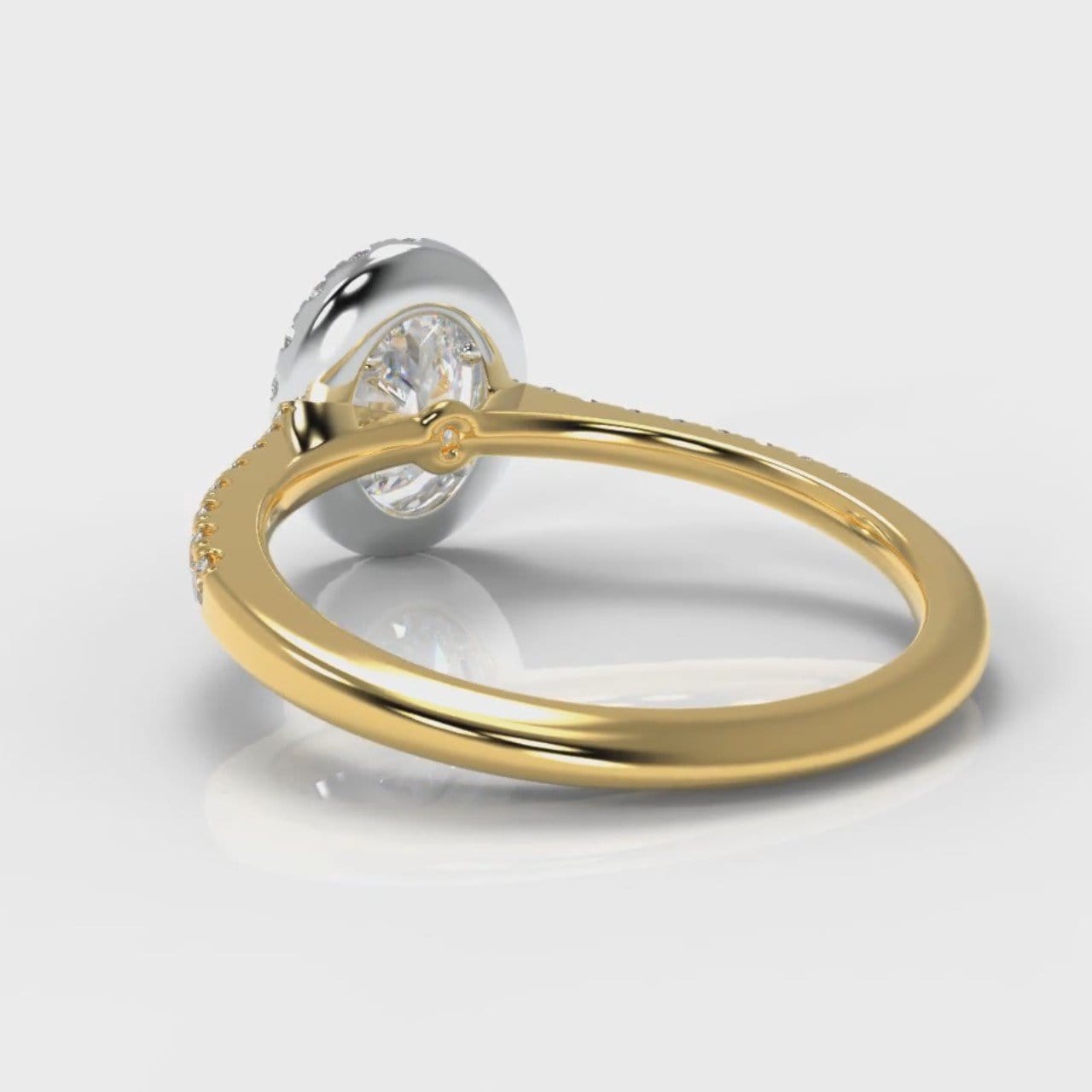 Petite Micropavé Oval Diamond Halo Engagement Ring - Two Tone Yellow Gold