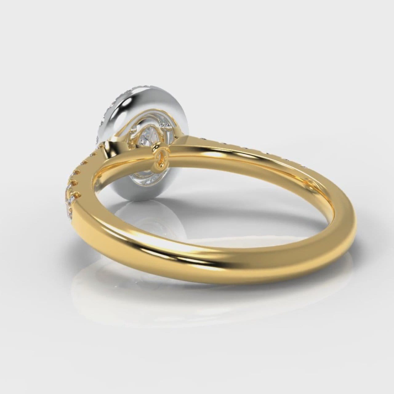 Micropavé Oval Diamond Halo Engagement Ring - Two Tone Yellow Gold