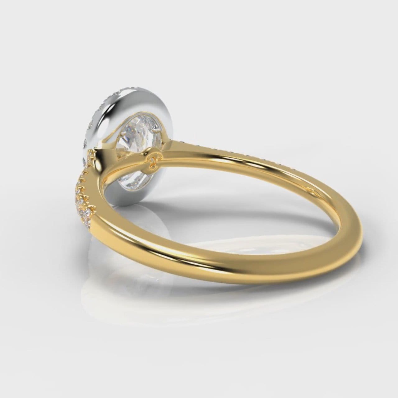 Petite Micropavé Oval Diamond Halo Engagement Ring - Two Tone Yellow Gold