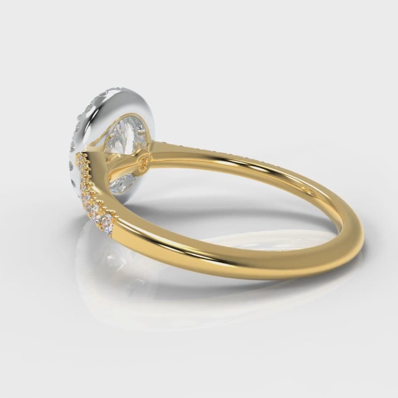Petite Micropavé Oval Diamond Halo Engagement Ring - Two Tone Yellow Gold