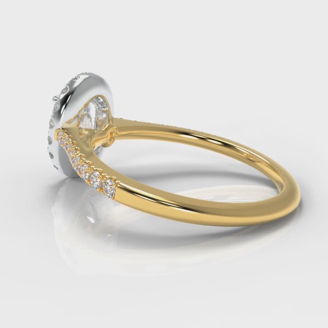 Petite Micropavé Oval Diamond Halo Engagement Ring - Two Tone Yellow Gold