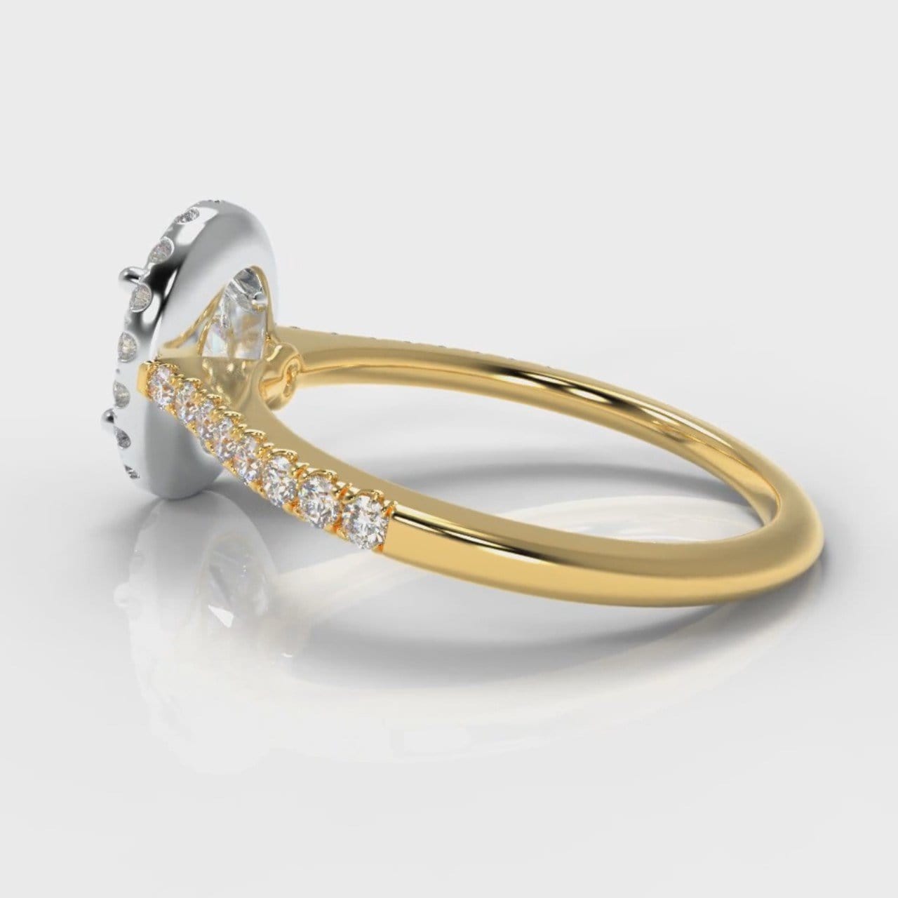 Petite Micropavé Oval Diamond Halo Engagement Ring - Two Tone Yellow Gold