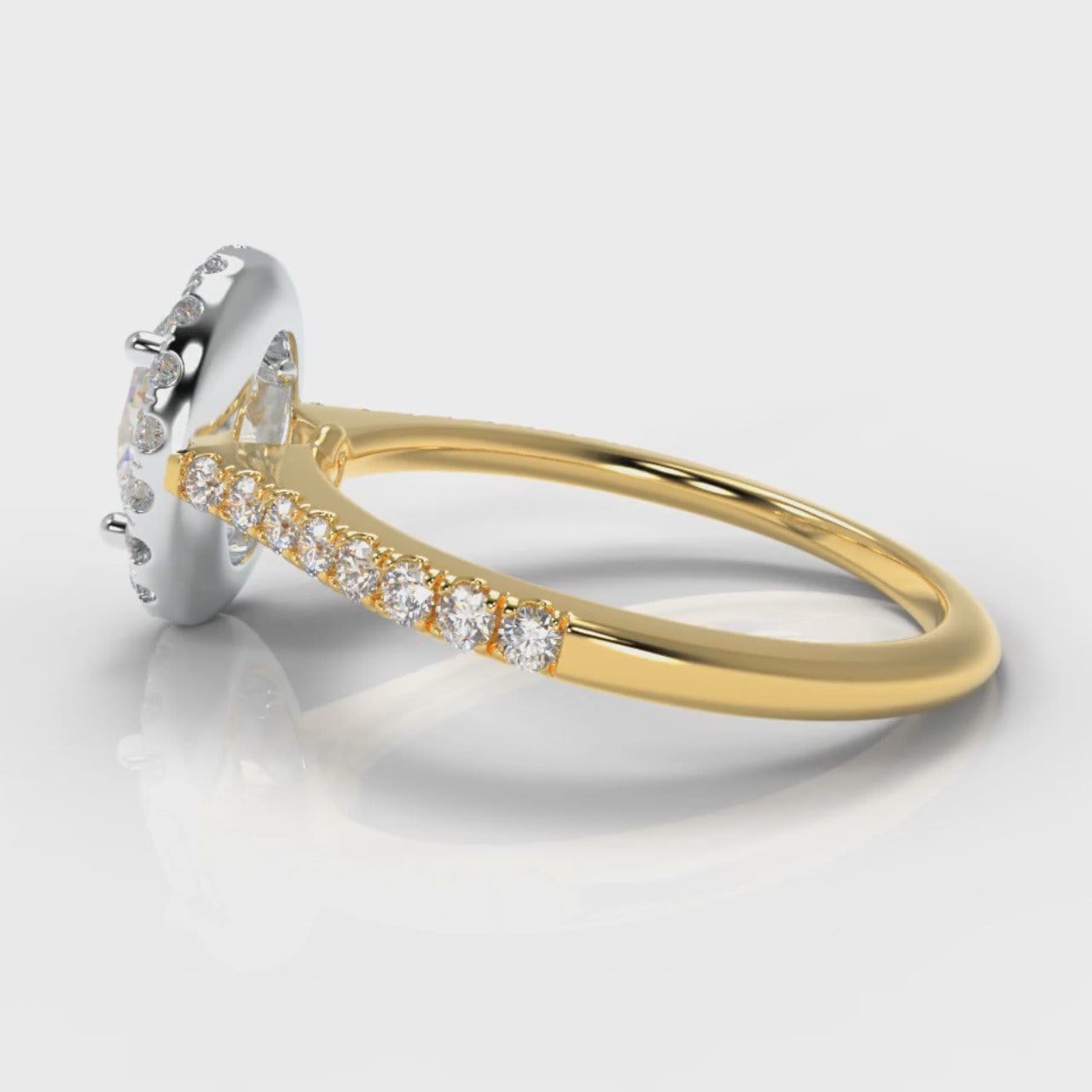 Petite Micropavé Oval Diamond Halo Engagement Ring - Two Tone Yellow Gold