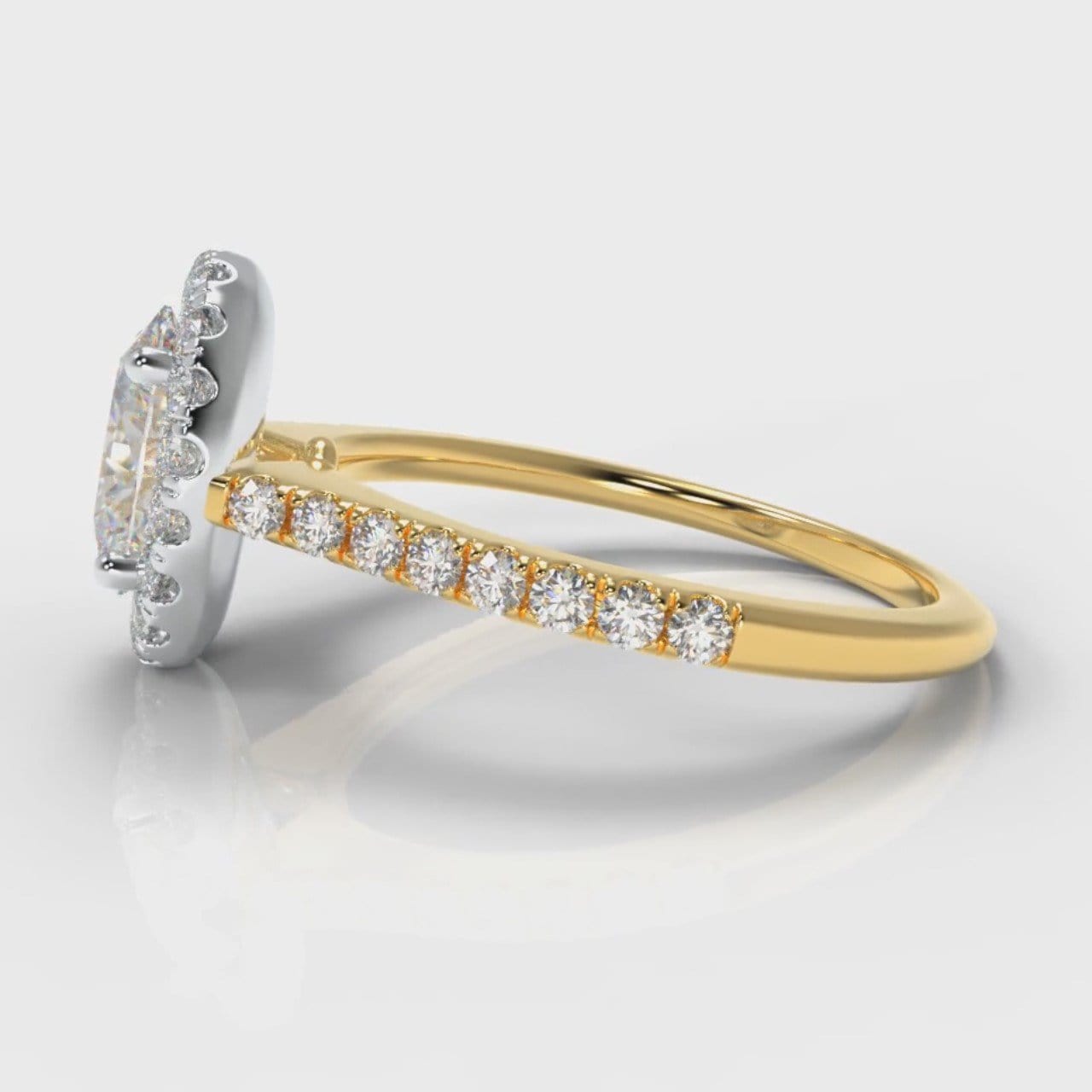 Petite Micropavé Oval Diamond Halo Engagement Ring - Two Tone Yellow Gold