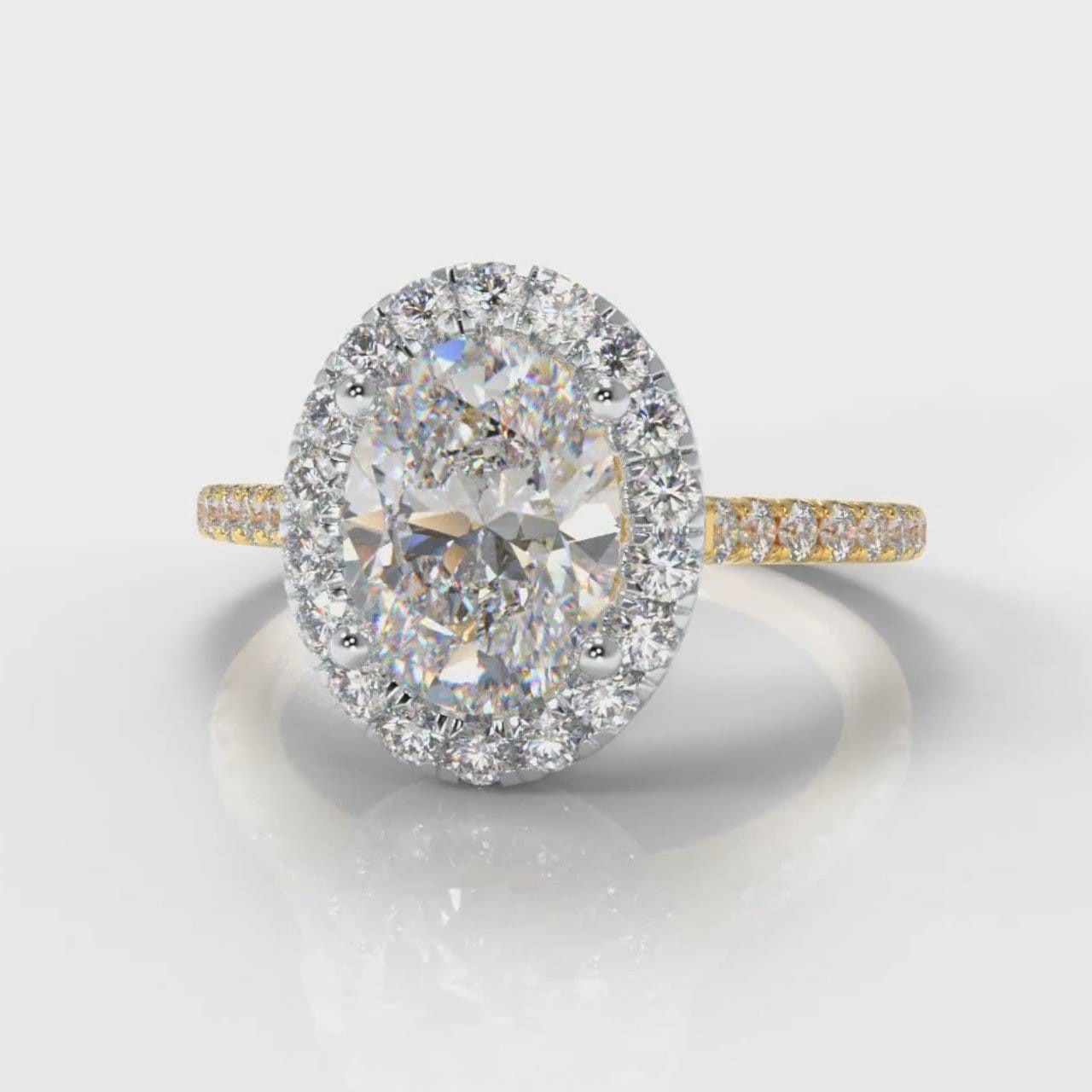 Petite Micropavé Oval Diamond Halo Engagement Ring - Two Tone Yellow Gold