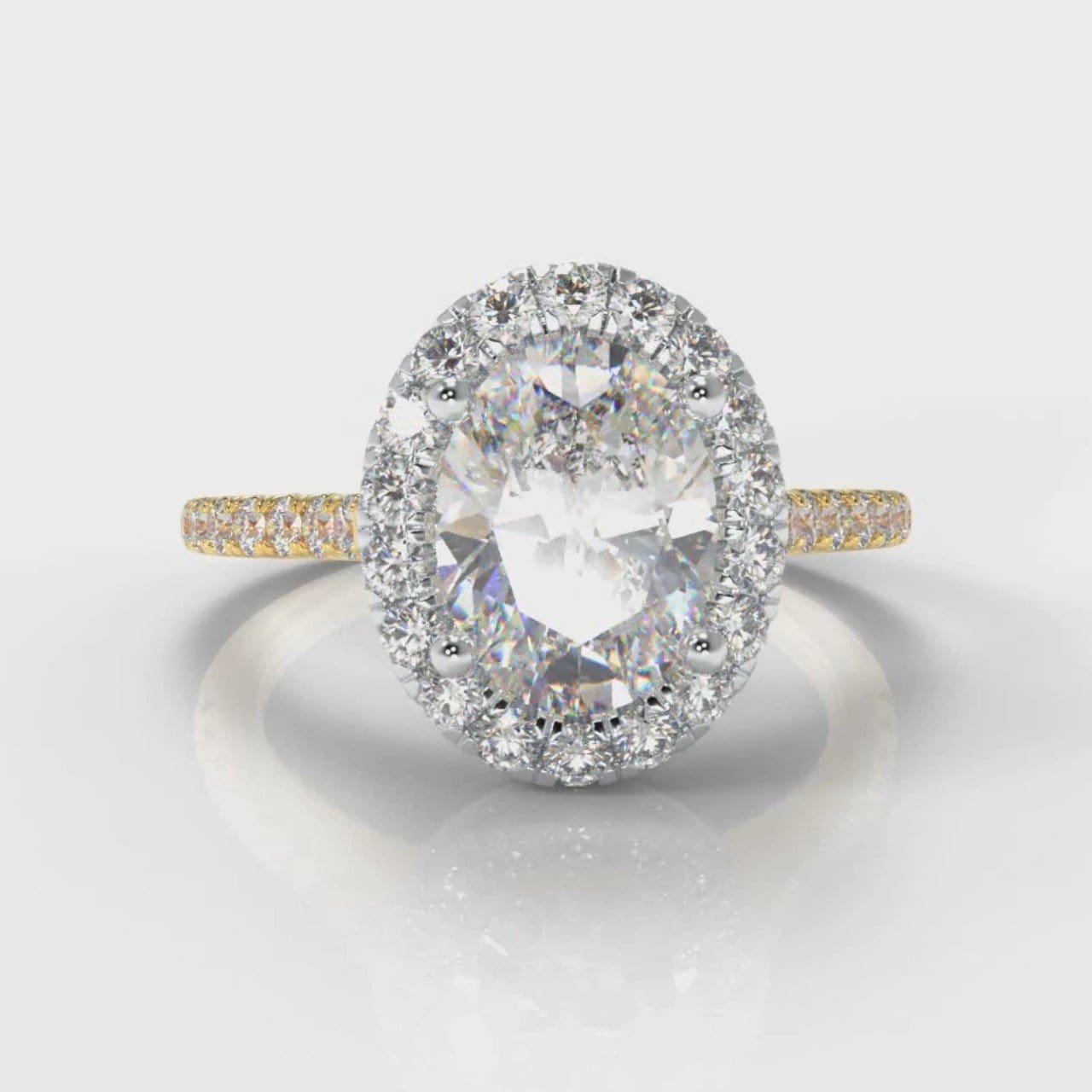 Petite Micropavé Oval Diamond Halo Engagement Ring - Two Tone Yellow Gold
