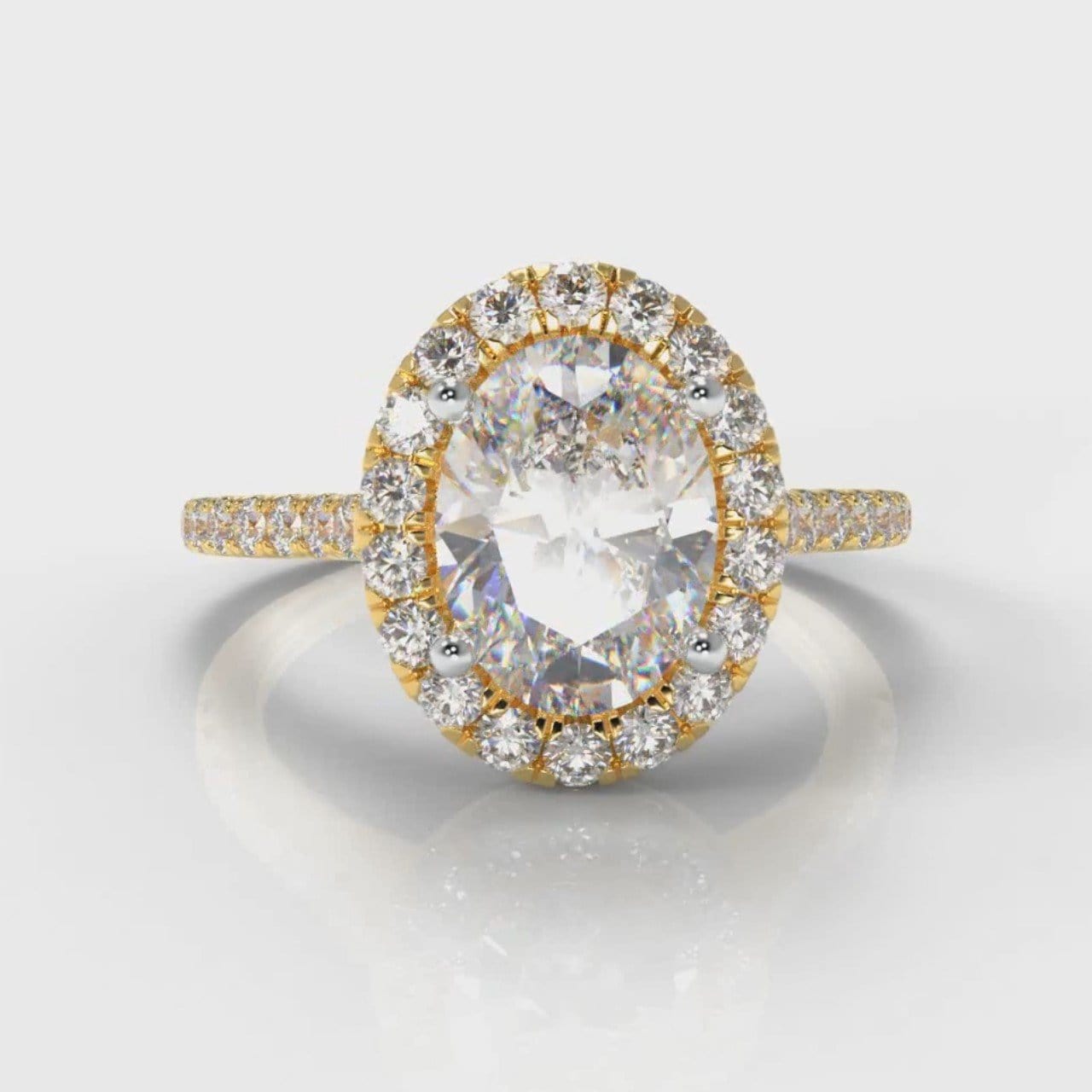 Petite Micropavé Oval Diamond Halo Engagement Ring - Yellow Gold