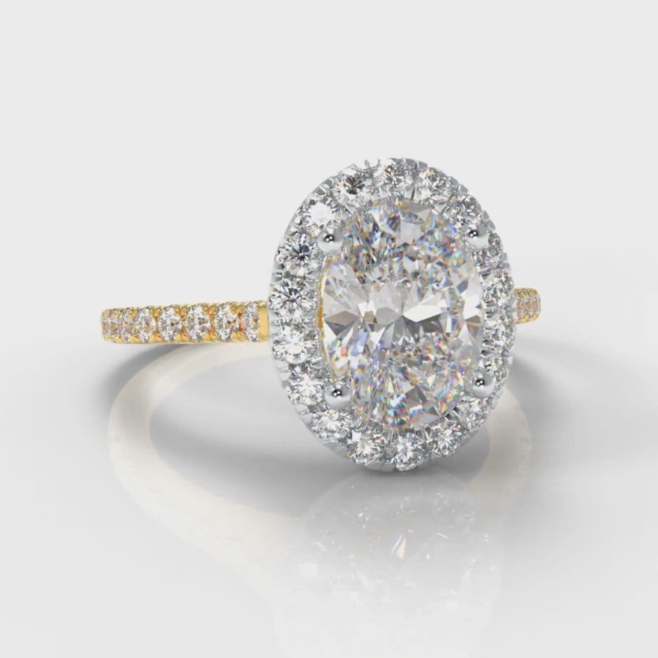 Petite Micropavé Oval Diamond Halo Engagement Ring - Two Tone Yellow Gold