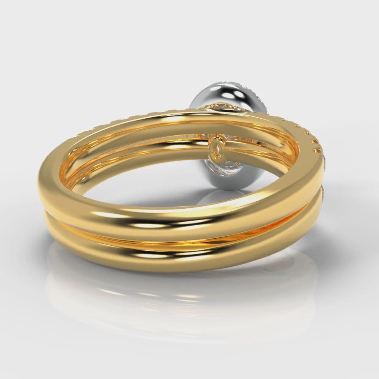 Micropavé Oval Diamond Halo Bridal Set - Two Tone Yellow Gold