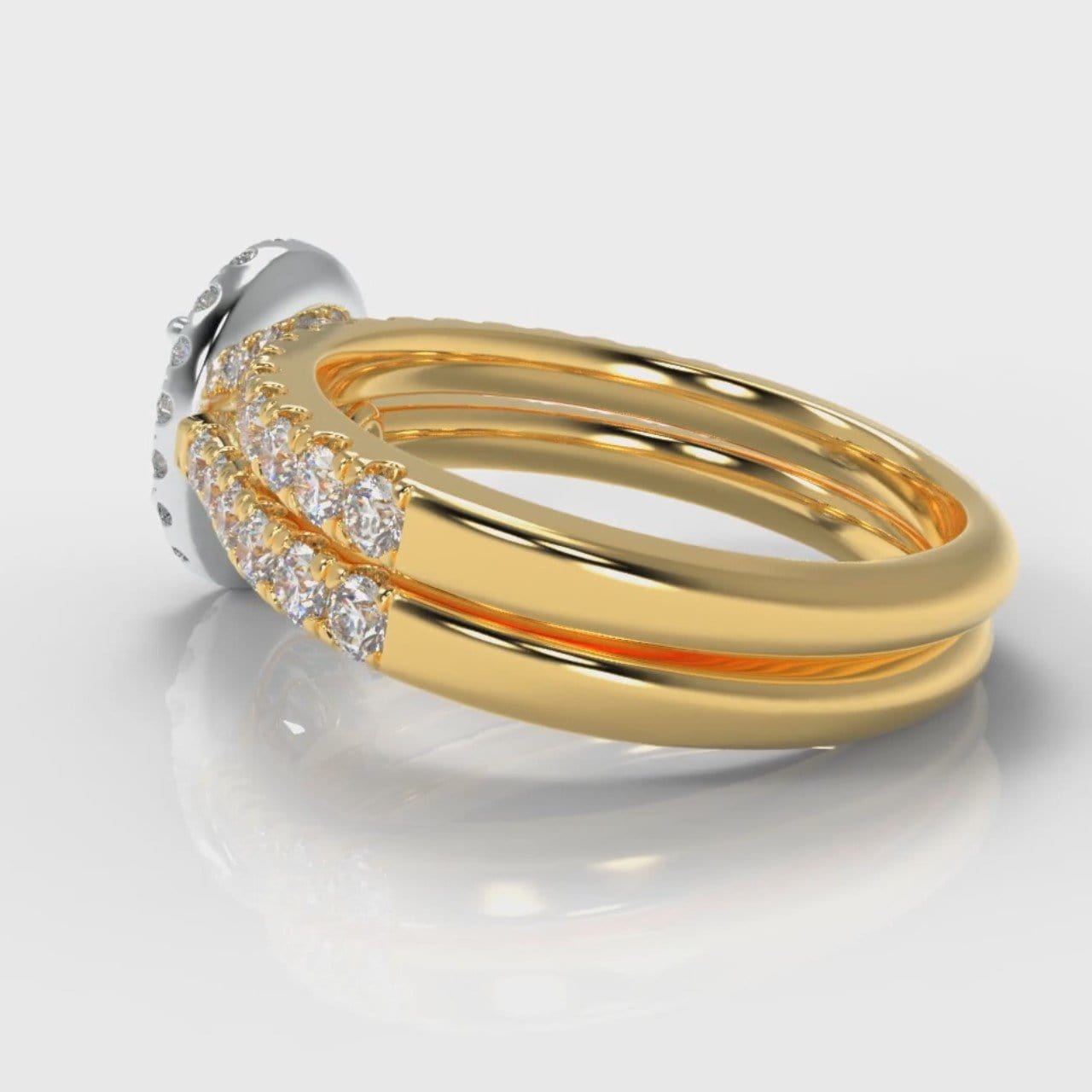 Micropavé Oval Diamond Halo Bridal Set - Two Tone Yellow Gold